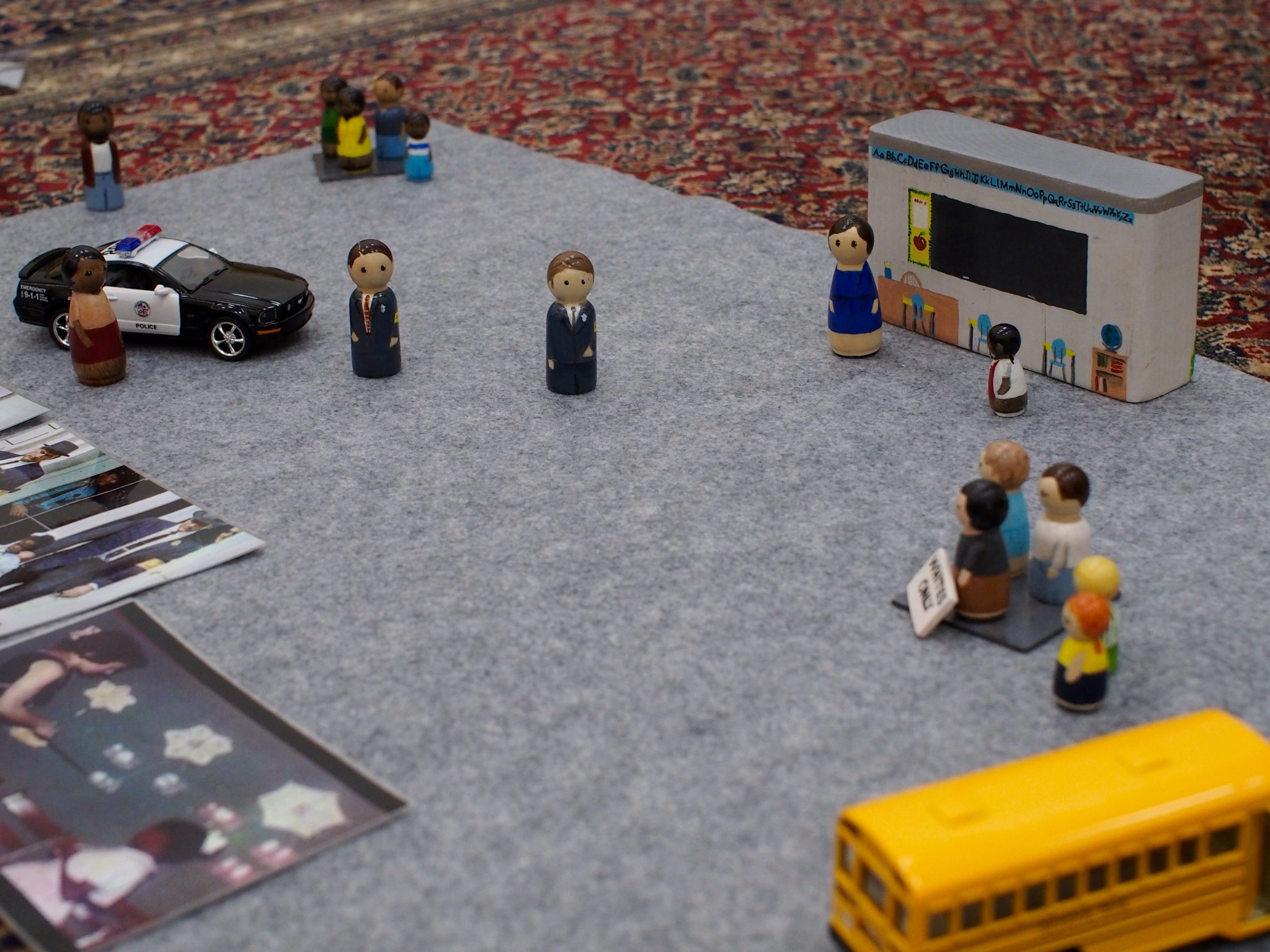 Detail of the Ruby Bridges figures and school bus